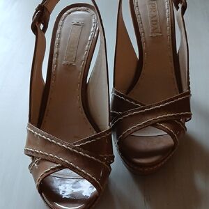 Prada Brown Leather Open-Toe Slingback Heels
